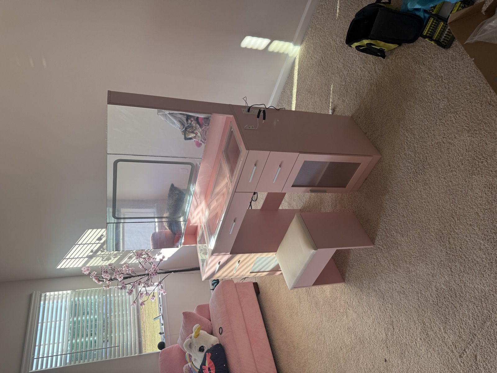 Complete pink kid bedroom assembled by FixCraft VP in Matthews NC